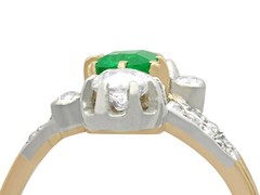 Antique 1880s 1.12 Ct Diamond 0.60 Ct Emerald 18k Yellow Gold Twist Ring 6 1/8
