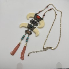 Antique Gold BOHO Tribal Totem Faux Bone TasselS Necklace