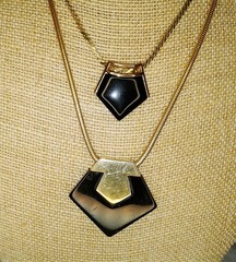 Vintage Crown Trifari Modernist Lucite Necklace Lot Black Gold Plated Geometric
