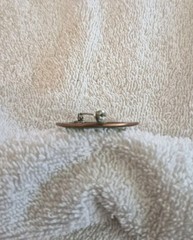 Vintage MCM Minimalist Circular Round Speckled Green Enamel on Copper Brooch