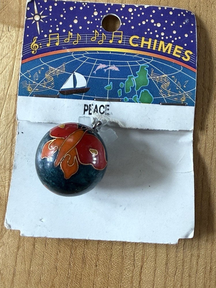 Vintage Harmony Chimes Bell Cloisonné Ball Pendant Charm 1” PEACE Butterfly