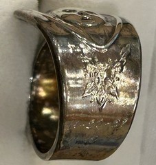 Vtg Gerber Oneida Silver Plate Baby Spoon Ring w/Engraved Birthdates Adjustable