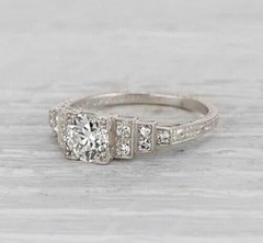 Art Deco 1.20 Ct Diamond Antique Vintage Wedding Ring 14K White Gold Plated