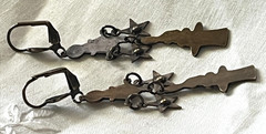 Bronze-Toned Antique-Style Chandelier Dangle Earrings, Stars, Rabbit in Hat 2.5″