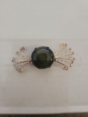Vintage Metal Brooch W Black Stone In Middle