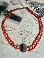 Victorian 800 silver Coral Lava Cameo Necklace, Swivel Clasp – Grand Tour