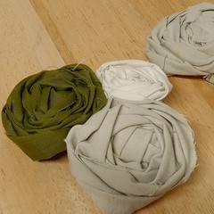 2 HandCrafted Fabric Flowers Brooch Pin Textile 5in. Muted Colors