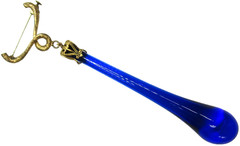 French Art Deco Blue Glass Teardrop Antique Pin Brooch W/ Trombone Clasp