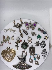 Lot of 20+ Vintage Charms – Butterfly, Clover, Dress, Heart, Lizard, Gem Mix