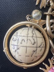 Vintage Signed Chunky Charm Bracelet KARU 60’s Space Race atomic planets 7″