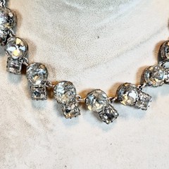 ANTIQUE Art Deco Hu Clear Crystal Paste Stones Rivière Necklace Round & Square