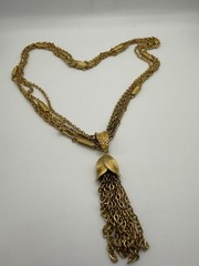 Vintage Gold Tone Multi Strand 24”Lariat Tassel Pendant Necklace