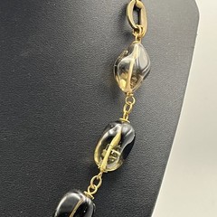 Vintage Smoky Quartz Quartz Stone Necklace On Antiqued Brass Tone Link Chain