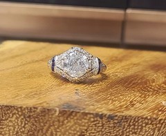 Platinum Vintage Filigree 1.50ct. Natural Old Euro Diamond Sapphire Ring 1920’s