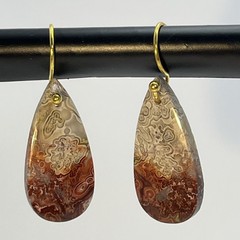 Crazy Lace Agate Teardrop Earrings Gold French Wire lightweight Gemstone Boho