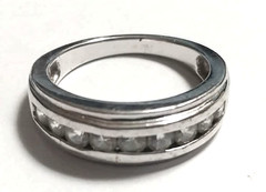STERLING SILVER CHANNEL SET WEDDING BAND RING CUBIC ZIRCONIA SZ 8.25