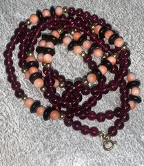 Antique 14k Gold Garnet Coral Onyx Necklace 28″
