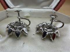 Vintage Rhinestone Brooch Earrings Set Clear Navette Baguette Silver Tone Bridal