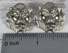 Vintage MCM Silver Tone Roaring Lion Head Pierced Earrings