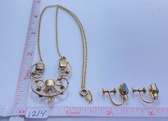 Vintage MCM Van Dell Gold Filled Blue Rectangle Crystal Necklace & Earrings Set