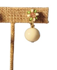 Vintage Miriam Haskell Earrings Dangles White And Green Glass And Pink…