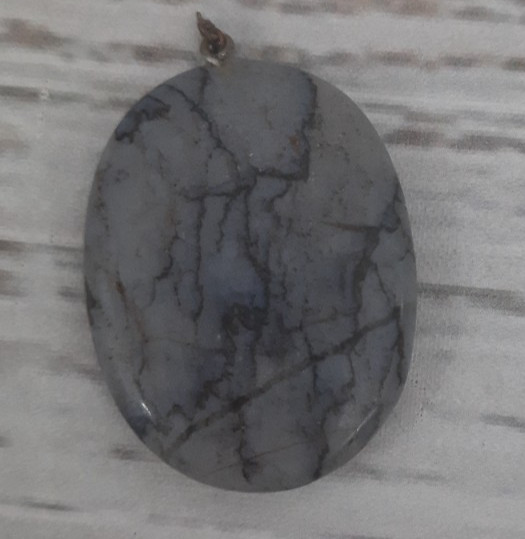 Pendant Natural Stone Grey Black Matrix Base Metal Pin Bail Vintage