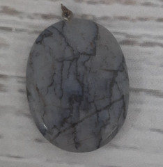 Pendant Natural Stone Grey Black Matrix Base Metal Pin Bail Vintage