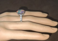 Vintage Platinum Engagement Ring 5.45CT. Natural Ethiopian Opal Oval Shape