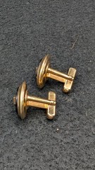 Anson Vintage Flex-Let Quality USA Cufflinks Gold Tone With Glass Stone Clear