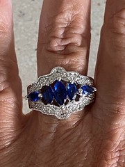 Faux Sapphire Crystal Statement Cocktail Ring Marquise Cut Prong Set Band Size 8