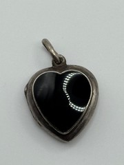 Vintage Sterling Silver Black Onyx Heart Locket Pendant