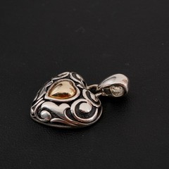 Avon Vintage Southwestern Silver and Gold Tone Bold Scrollwork Heart Pendant 1″