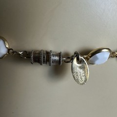 VTG Les Bernard Necklace 30 Inch White Glass Beads Faceted Gold Plated Barrel