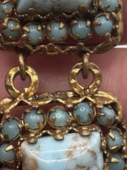 Vintage CZECHO Czech Faux Turquoise Glass Filigree Panel Bracelet 7.5”