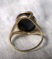 Vintage 18k Gold Electroplated GE Black Onyx Cabochon CZ Ring