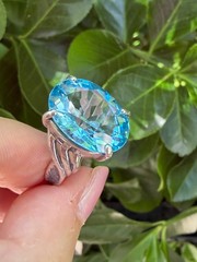 VINTAGE LARGE OVAL CUT BLUE TOPAZ SOLITAIRE RING 925 STERLING SILVER STATEMENT
