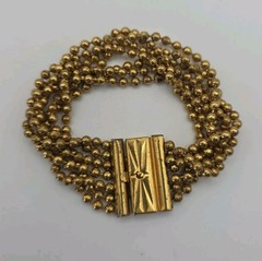 Vintage Art Deco Brass Multistrand BB Ball Bead Chain Bracelet 7″ 1930s Ornate