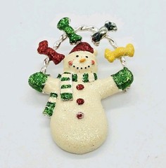 Snowman Brooch Glitter Christmas Pin Silver tone Signed Danecraft 2.25 in