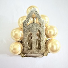 Faux Pearl Copper Toned Grape Cluster Fur Clip Miriam Haskell Style