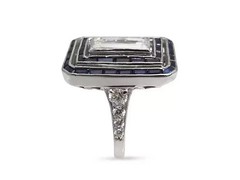 2Ct Art Deco Style Lab Created Diamond & Sapphire Wedding 14k White Gold FN Ring