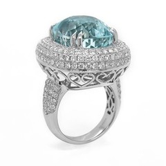 LARGE 22.74CT DIAMOND & AAA PARAIBA TOURMALINE 18K WHITE GOLD 3D ENGAGEMENT RING