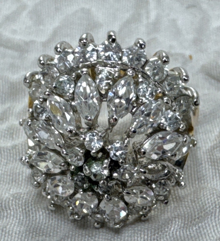 Vintage 18KT GE Gold Plated High Prong Set Cubic Zirconia Ring 8.25