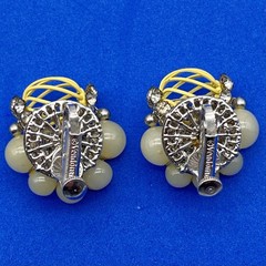 Vintage Vendome Earrings Lucite Bead Rhinestone Enamel Cage Clip Ons Signed 1″