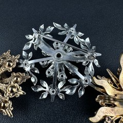 Vintage Rhinestone Brooch Lot Snowflake Star Flower Gold Silver Tone Blue Stones
