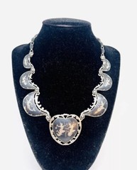 Large Siam Niello Sterling Silver Bib Necklace 43gm Signed Vintage Jewelry