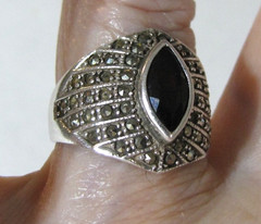 Sterling Silver Garnet Marcasite Ring Red Marquise Stone Missing Marcasites CW