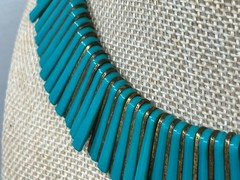 Vintage Egyptian Revival Necklace Robin Egg Blue Plastic Cleopatra Statement Bib