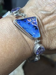 57. SARDA 925 Dichronic Glass Pink Blue Gem Linked Bracelet 6 7/8-7 3/8″, 40.3g