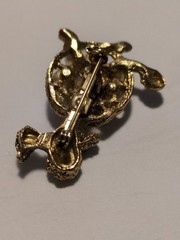 Vintage FRENCH POODLE Gold Tone Costume Jewelry PIN ~ Faux Pearls Red Stones