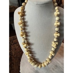 1950s 1960s Hand Carved Roses Statement Necklace Retro Boho Brass Spacers hook